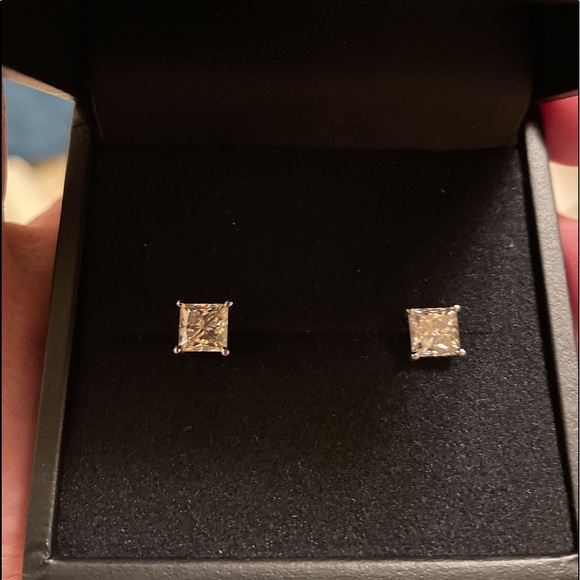 Jewelry - 2 ct Princess Cut Moissanite (6mm) 925 Silver Screw Back Earrings